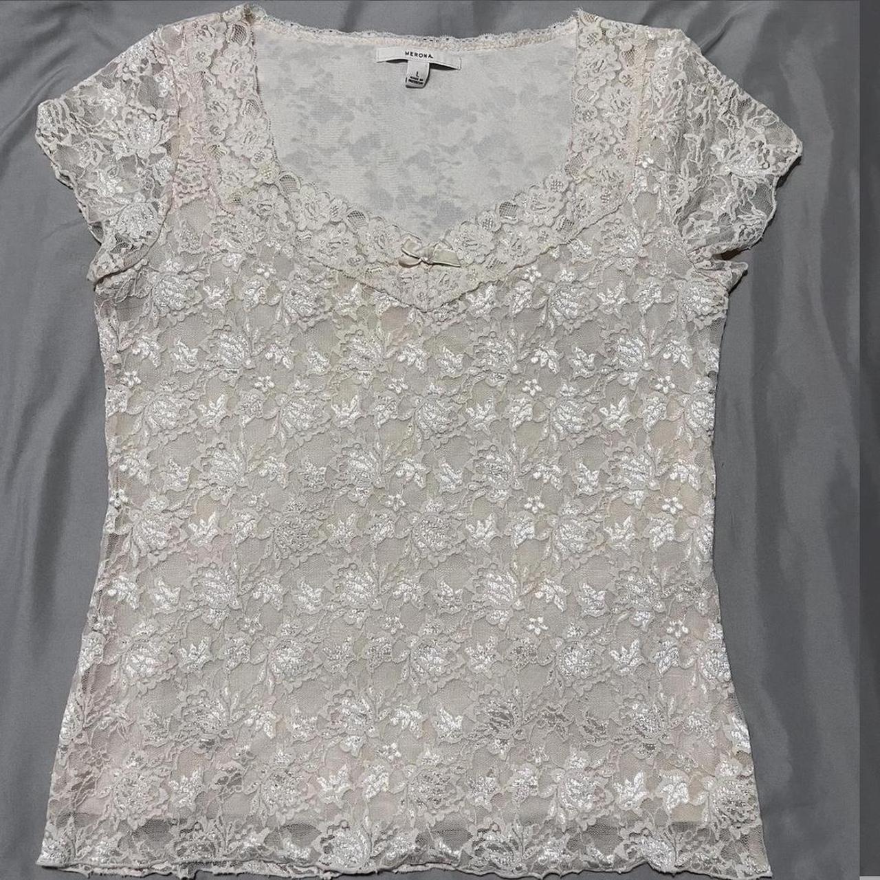 coquette white lace top zoomed in on smaller... - Depop