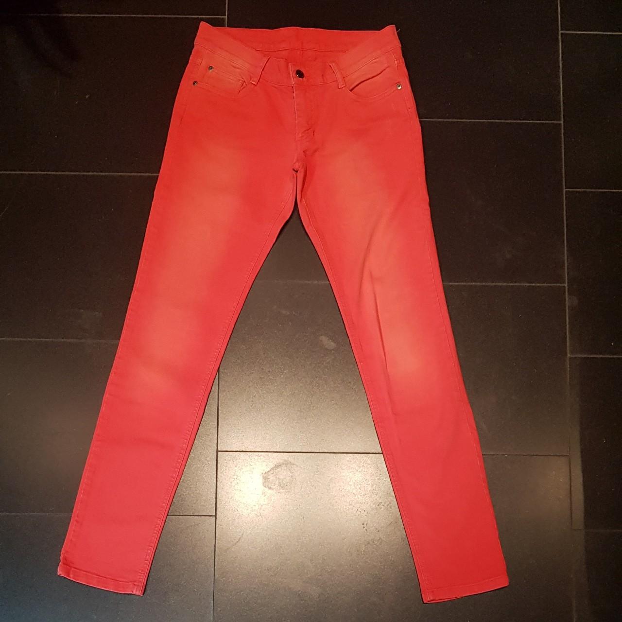 Red pair of skinny jeans from the french brand... - Depop