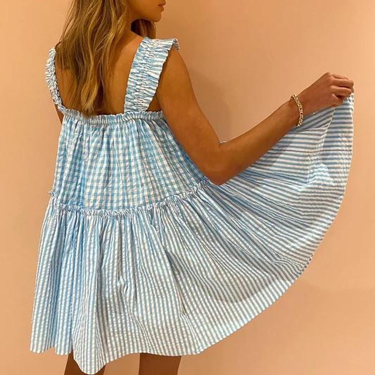Steele Blue Gingham Mini Dress. Perfect condition.... - Depop