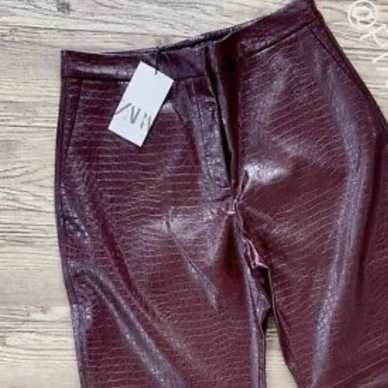 Burgundy Croc Effect Trousers Burgundy Crocodile Faux Leather