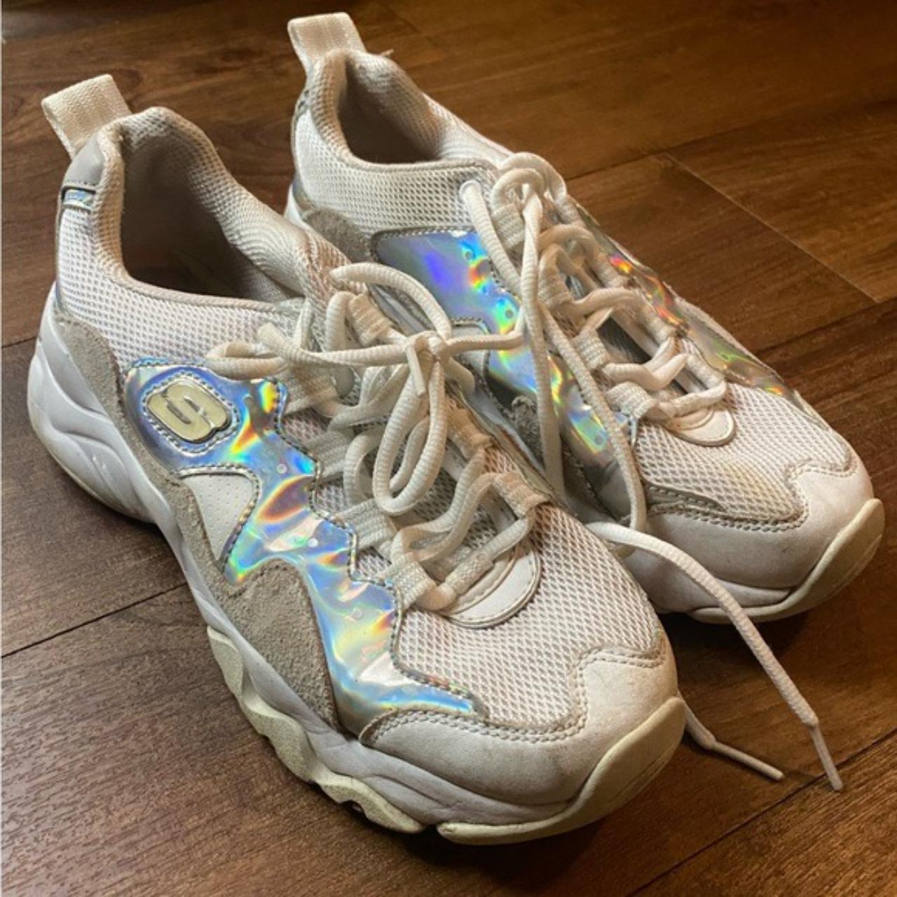 Vintage White Rainbow Reflective Sketchers Shoes