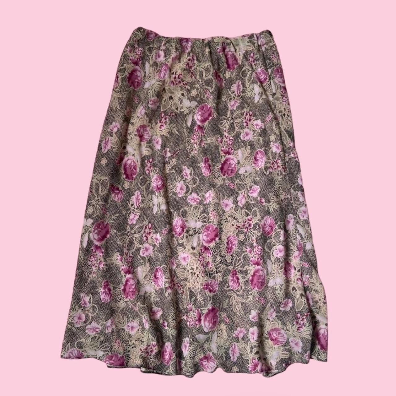 90s pink floral mesh skirt Lace mesh skirt // pink... - Depop