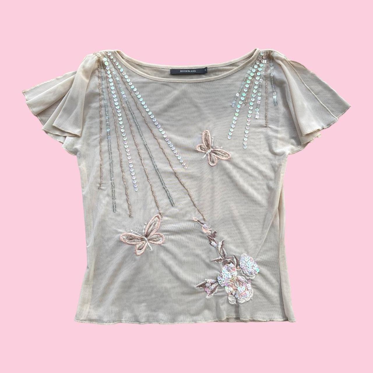 River Island Women's Cream Tshirt Depop