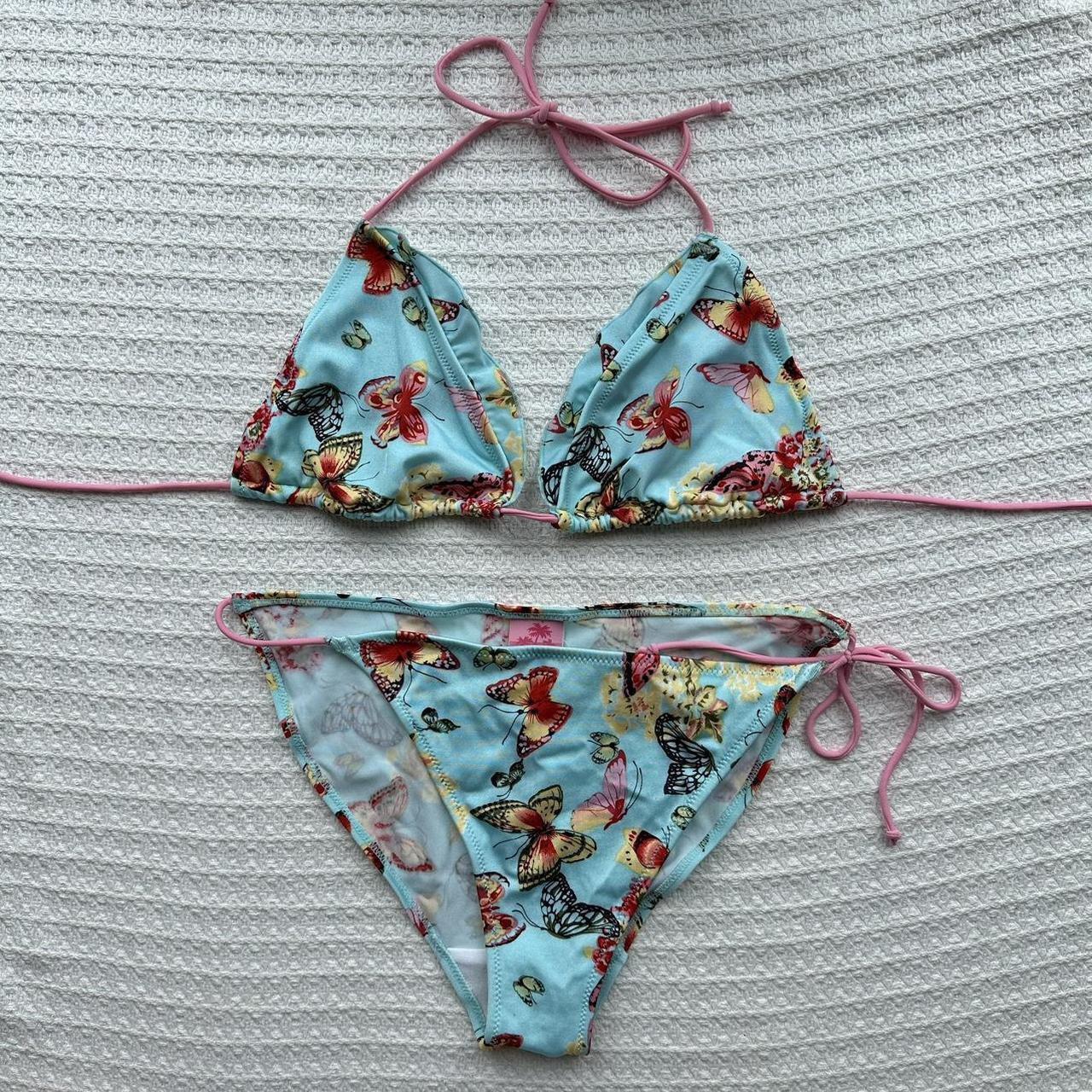 Y2k deadstock blue butterfly print bikini set 10 Depop