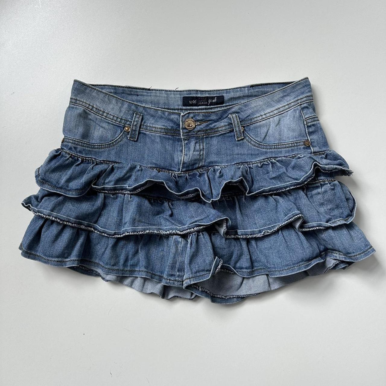 Y2k ruffle denim rara mini skirt with built in. Depop