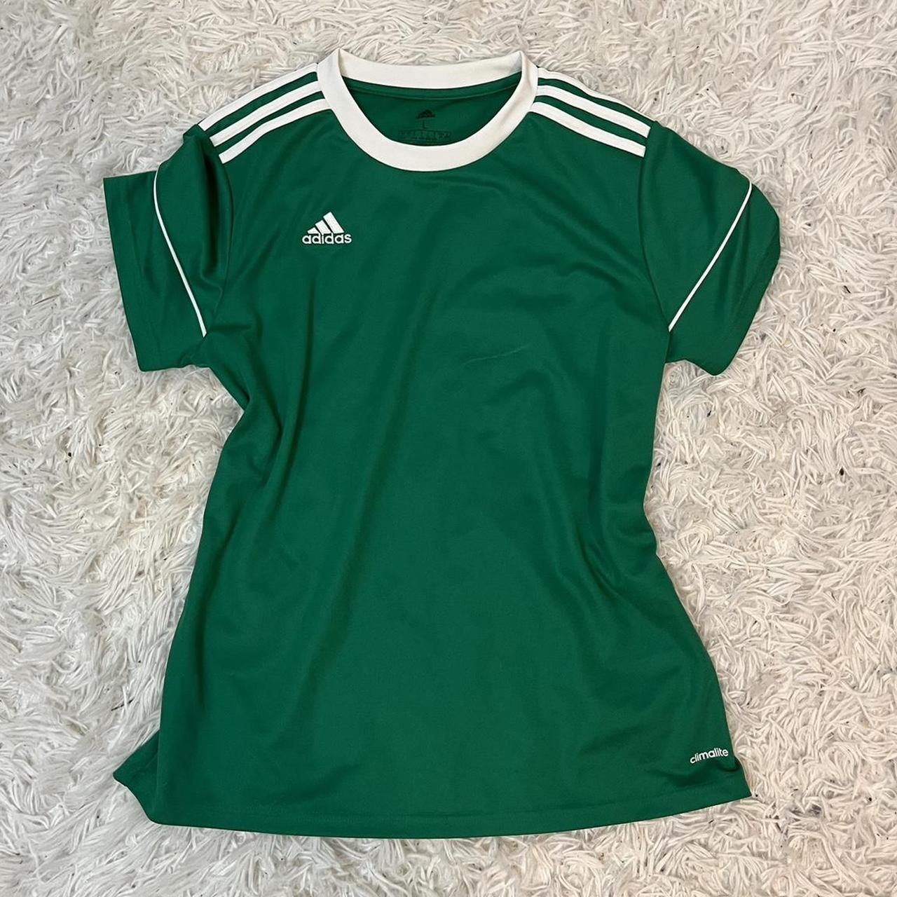 Adidas Women's Green and White T-shirt | Depop