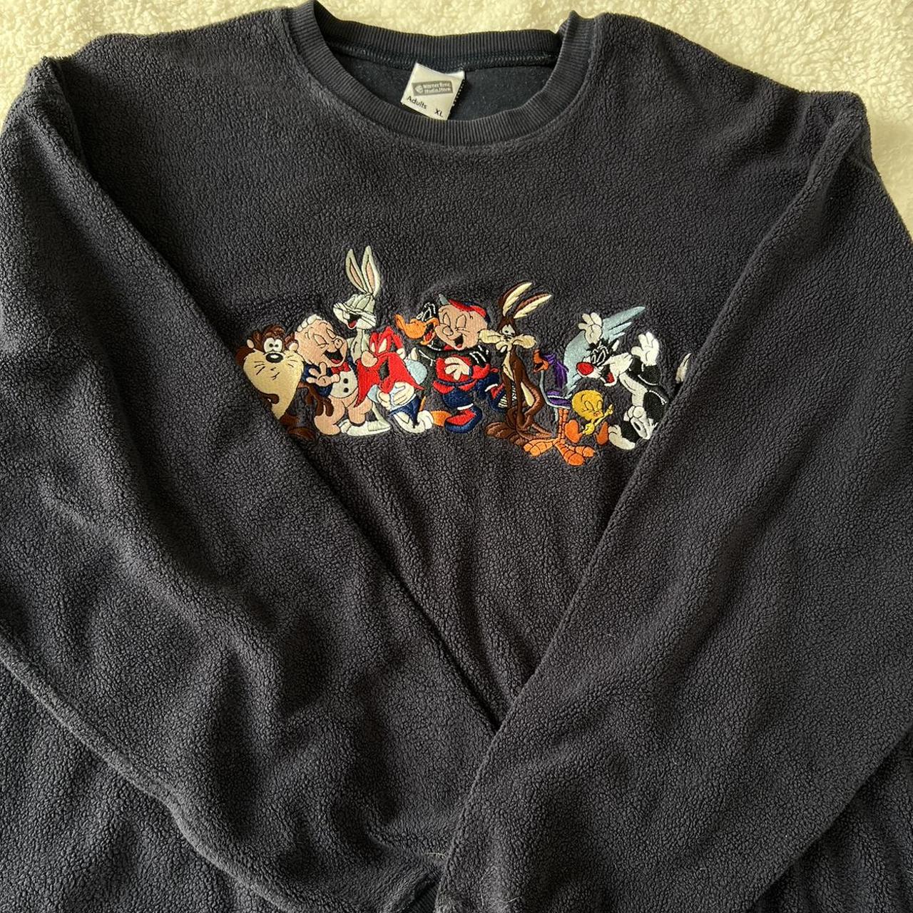 looney tunes crew neck, looks black but it is navy... - Depop