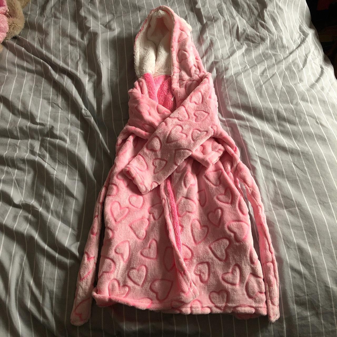 Cute pink heart velour/soft dressing gown with hood.... - Depop