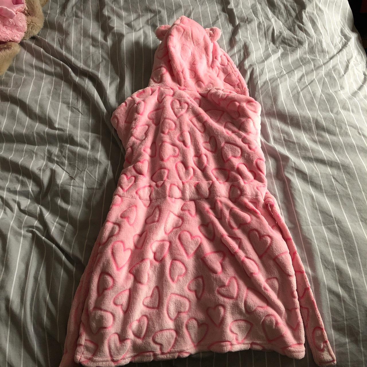 Cute pink heart velour/soft dressing gown with hood.... Depop