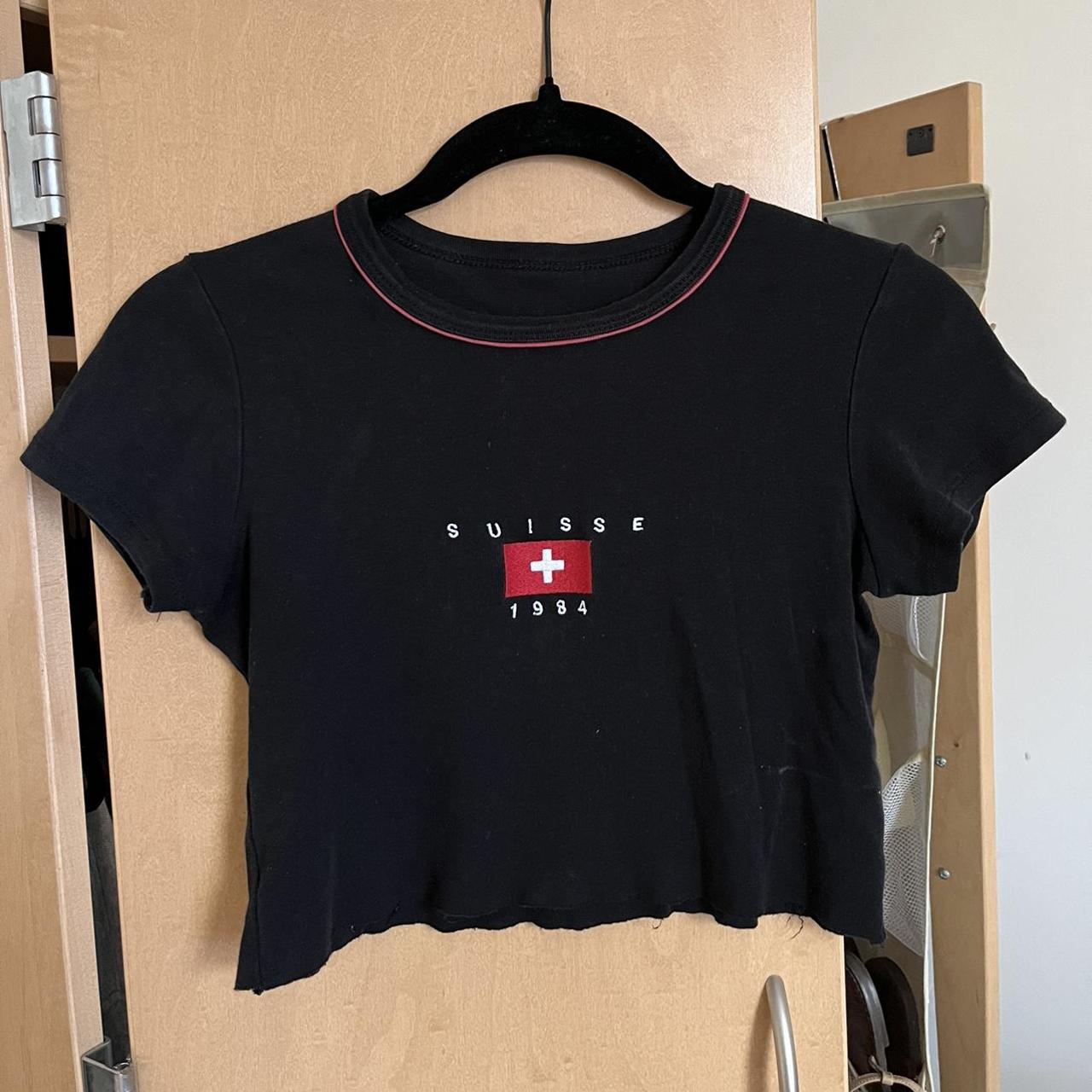 Brandy Melville cropped baby tee Suisse 1984 in... Depop