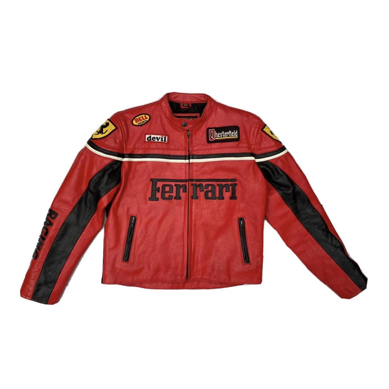 Vintage Ferrari Logo Racing Genuine Leather Jacket... - Depop