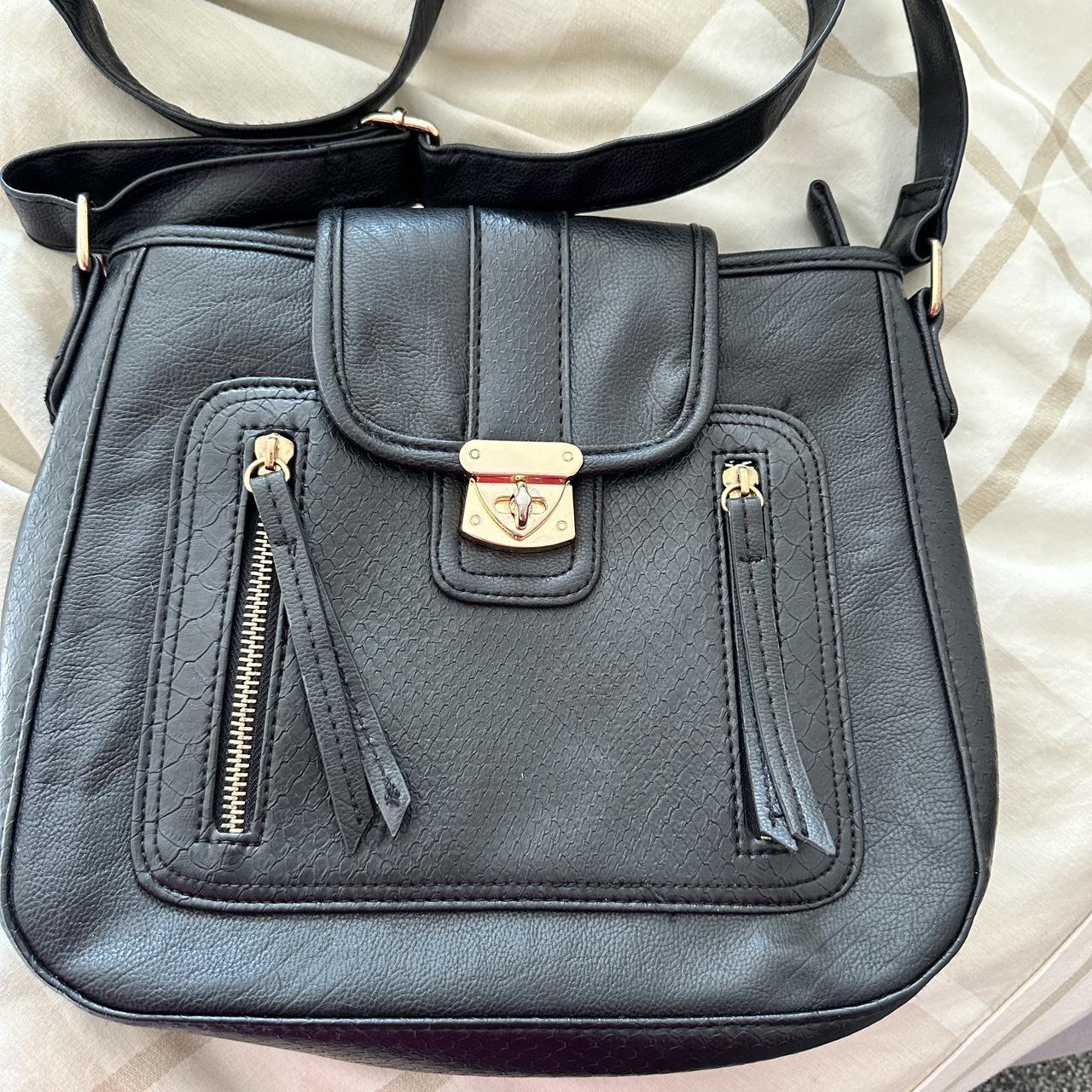 Woman’s Trendy Black Faux Leather Cross-Body Bag... - Depop