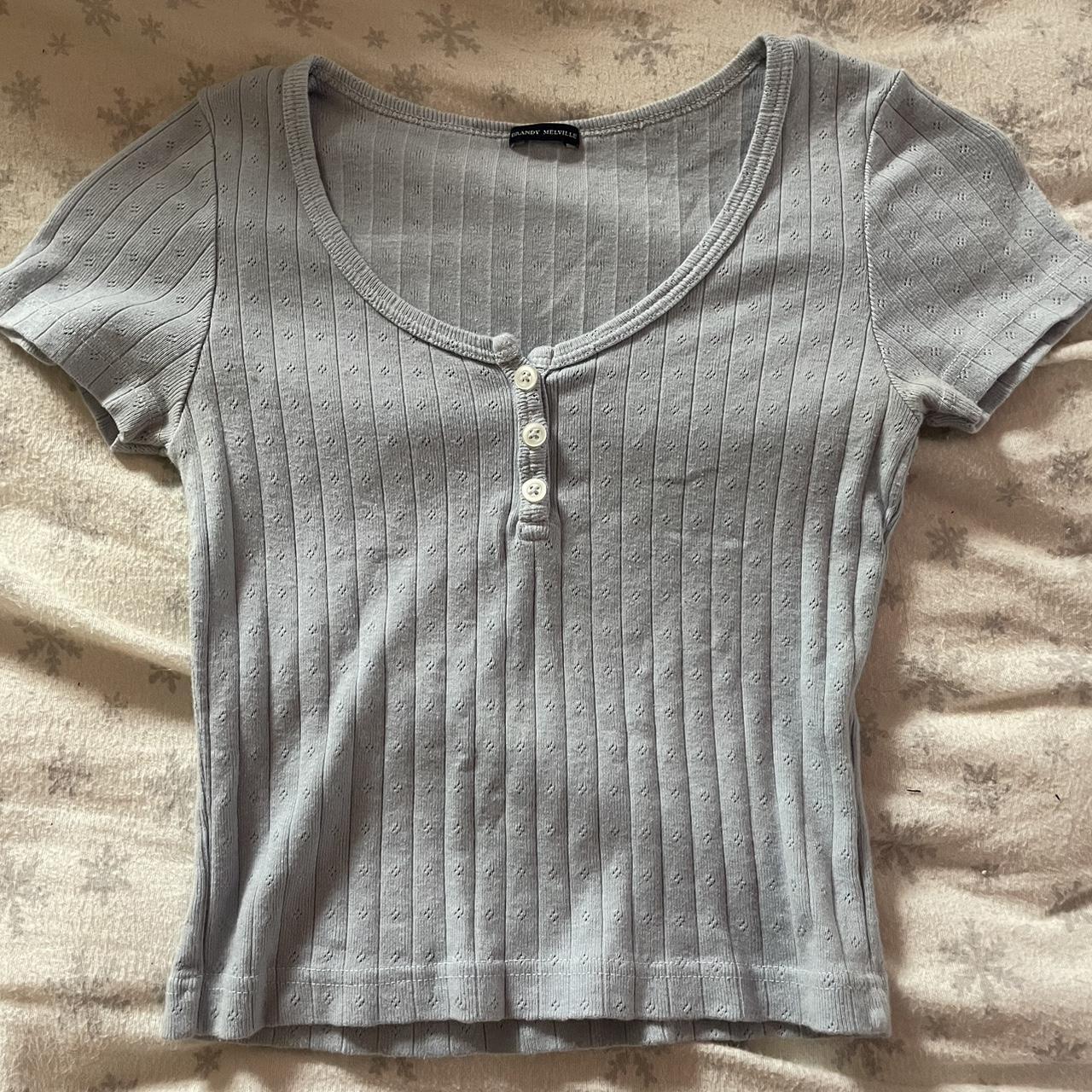 Brandy Melville baby blue cropped button tee One... Depop
