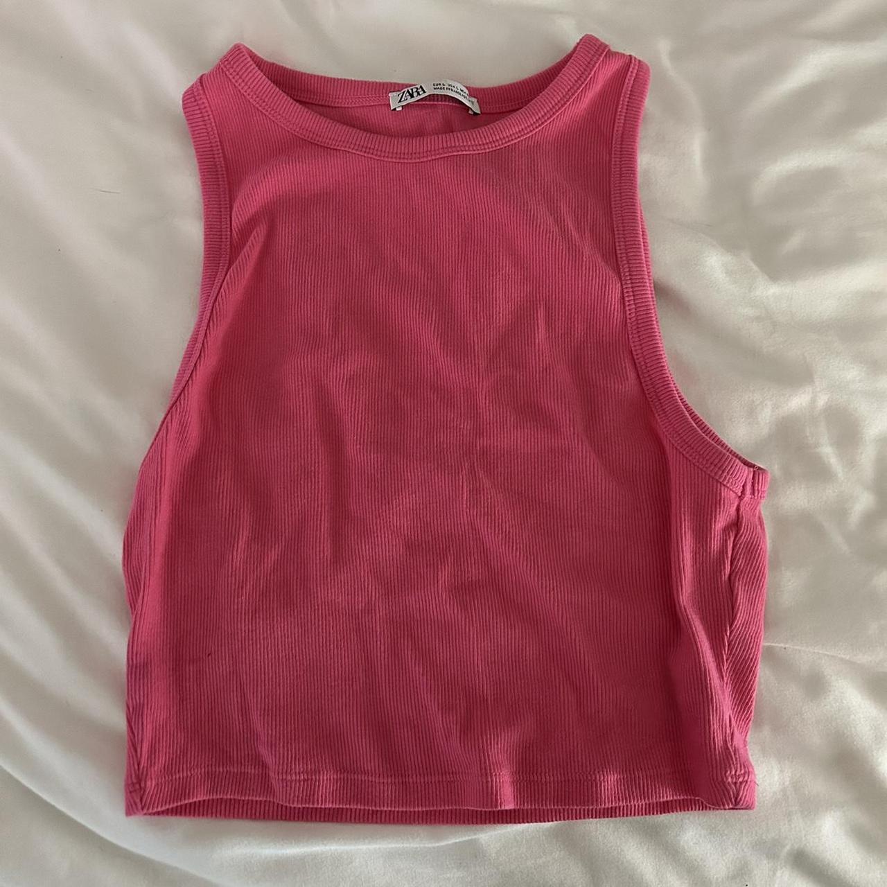 Pink ZARA Cropped Tank Top Size: L #zara #pink... - Depop