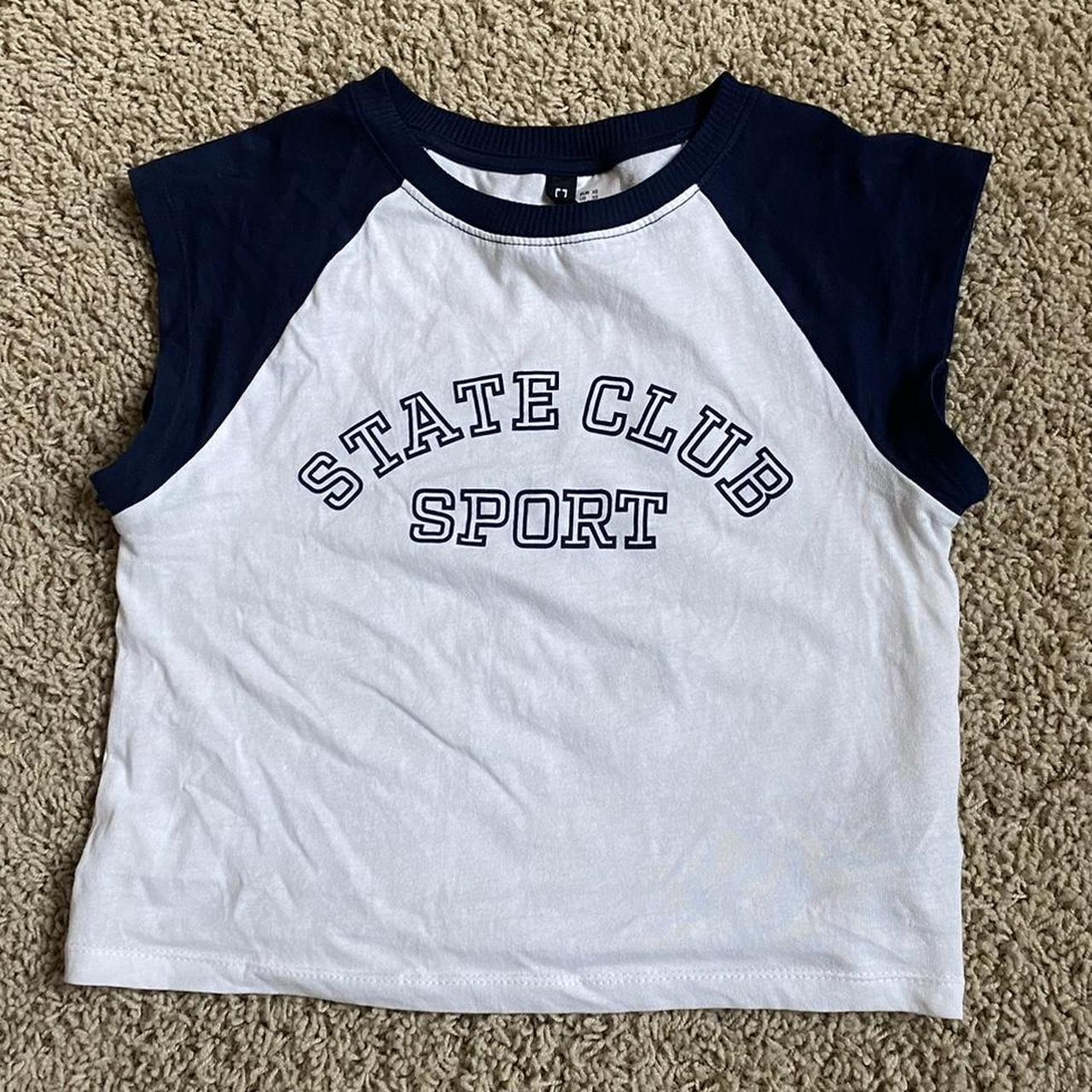 navy blue/ white baby tee only worn twice very... Depop