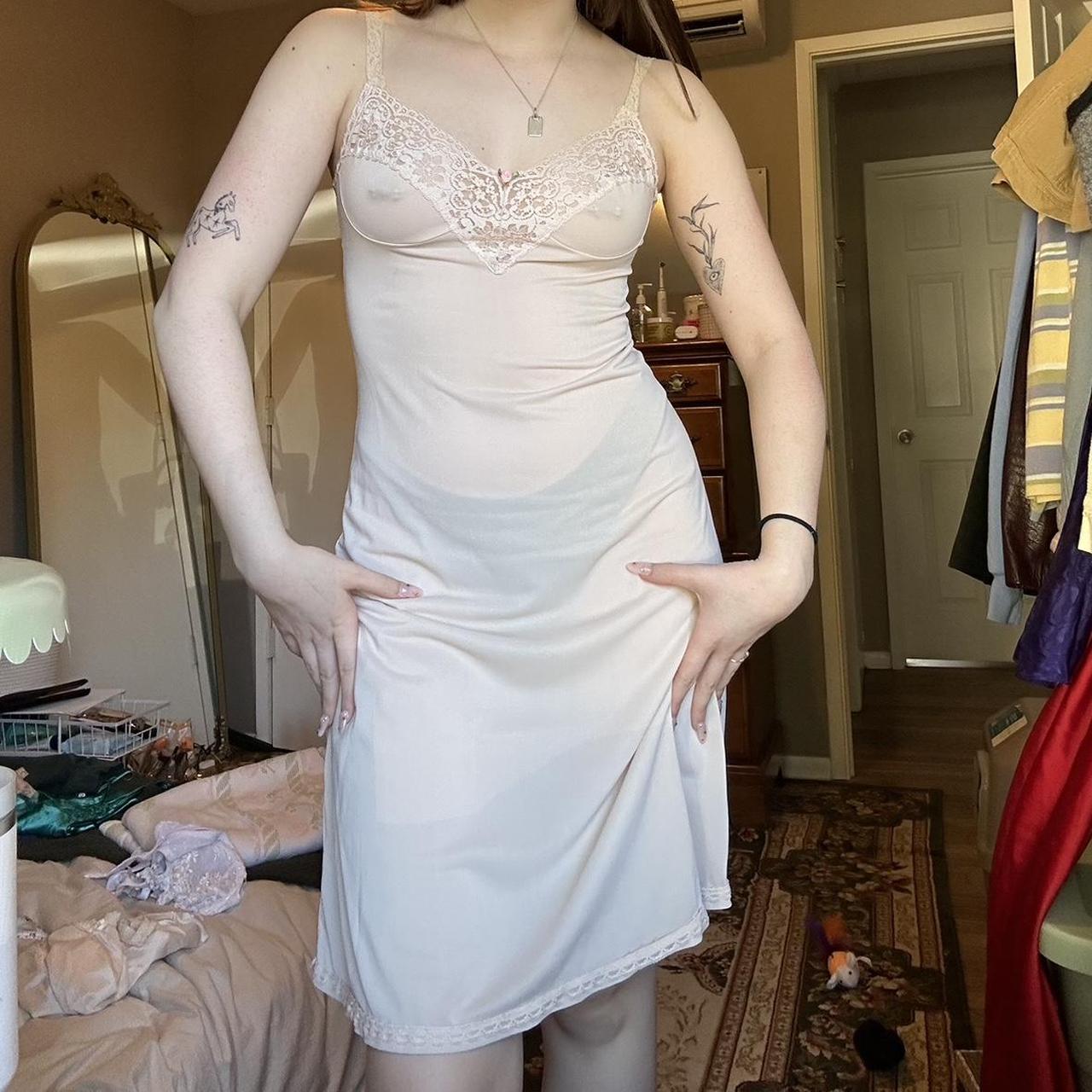Fashion Nova Lace Trim Slip Dress Beige Size 1X - Depop