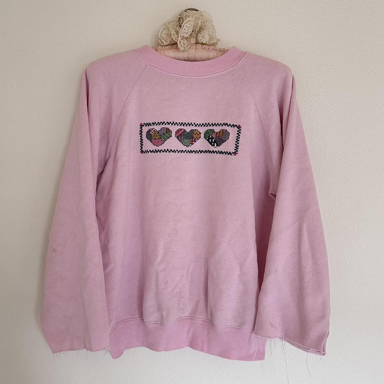 Vintage light pink crewneck sweatshirt with hand. Depop