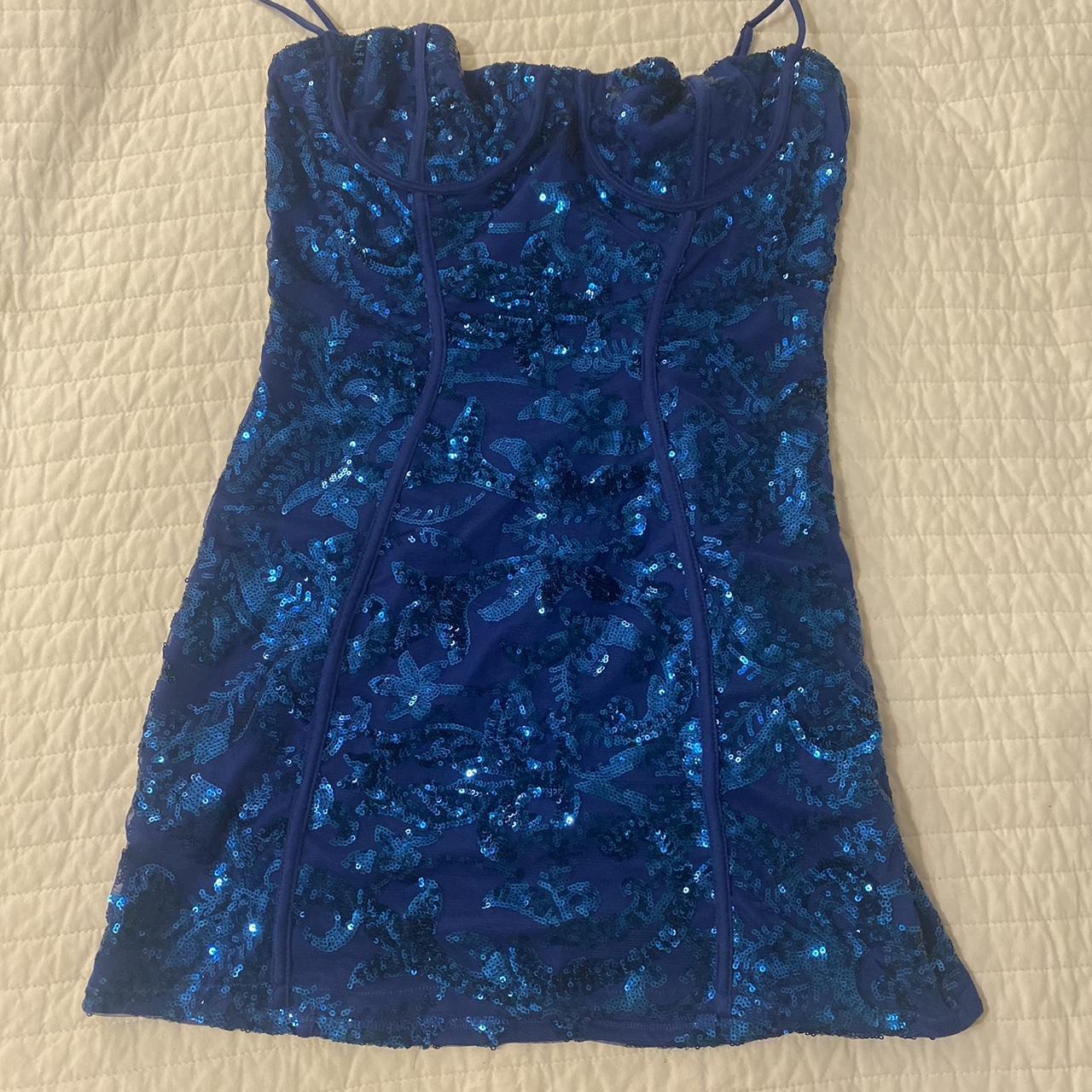 lucy in the sky sequined royal blue dress size large - Depop