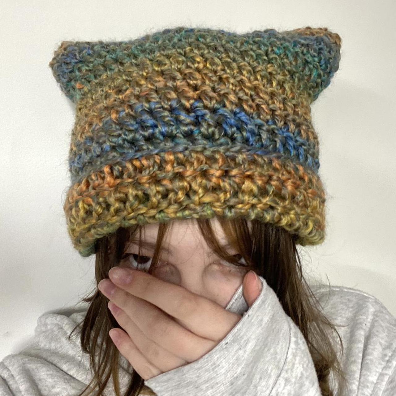 Hand crochet cat ear hat made by me :) I absolutely Depop