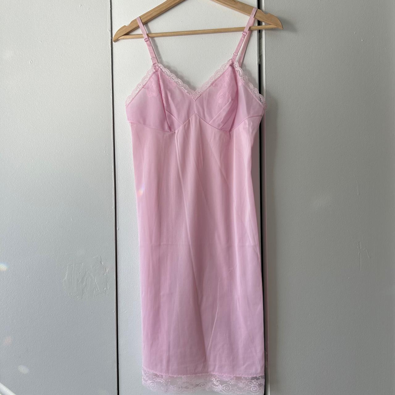 Vanity Fair pink slip lace dress... - Depop