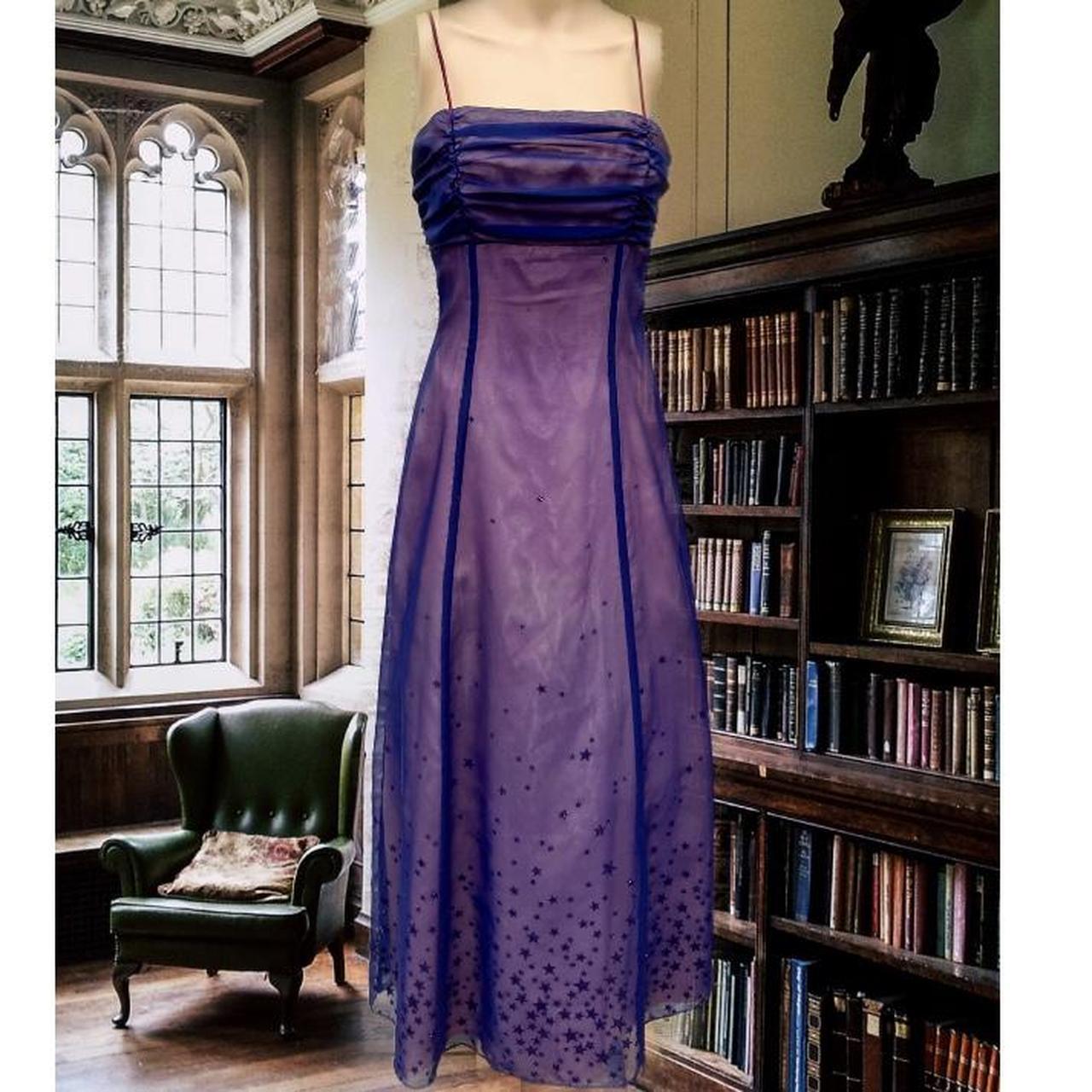 Vintage 90s Goth Purple/Blue Star Mesh Prom Dress... - Depop