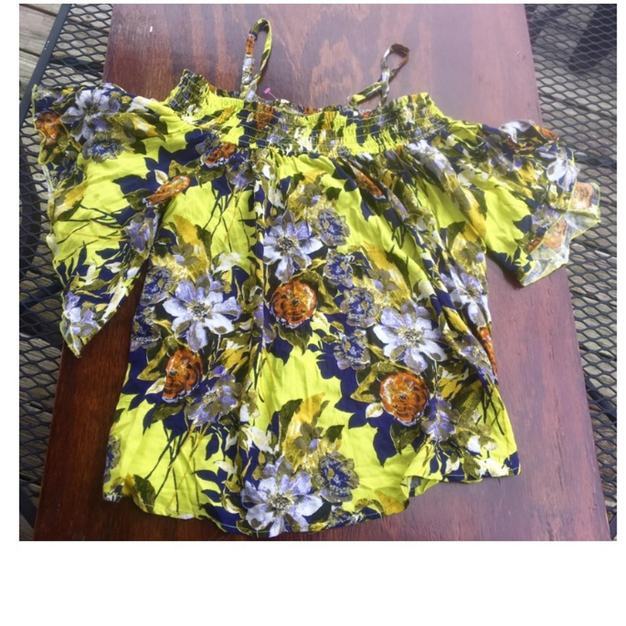 Green/yellow off the shoulder boho top Flowy sleeves Depop