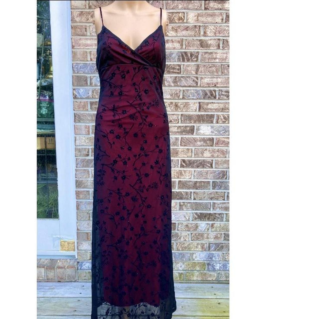 Vintage 90s Goth Burgundy & Black Glittery Mesh... - Depop