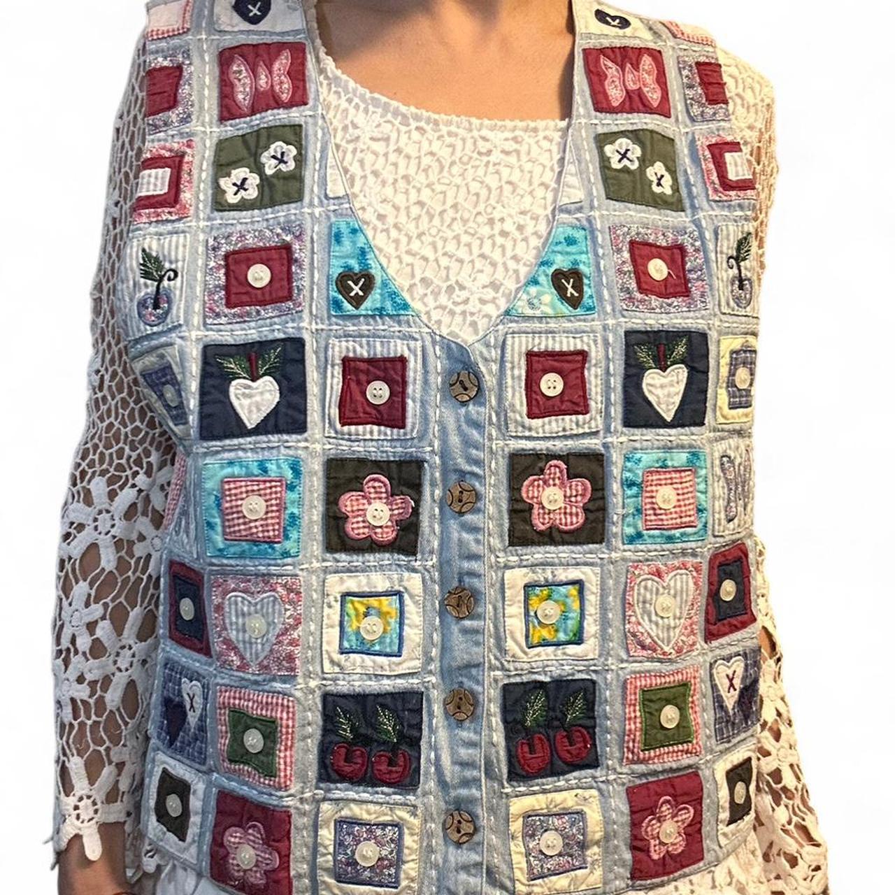 Women's Vest - Multi/White – Handmade patchwork d… - image 2
