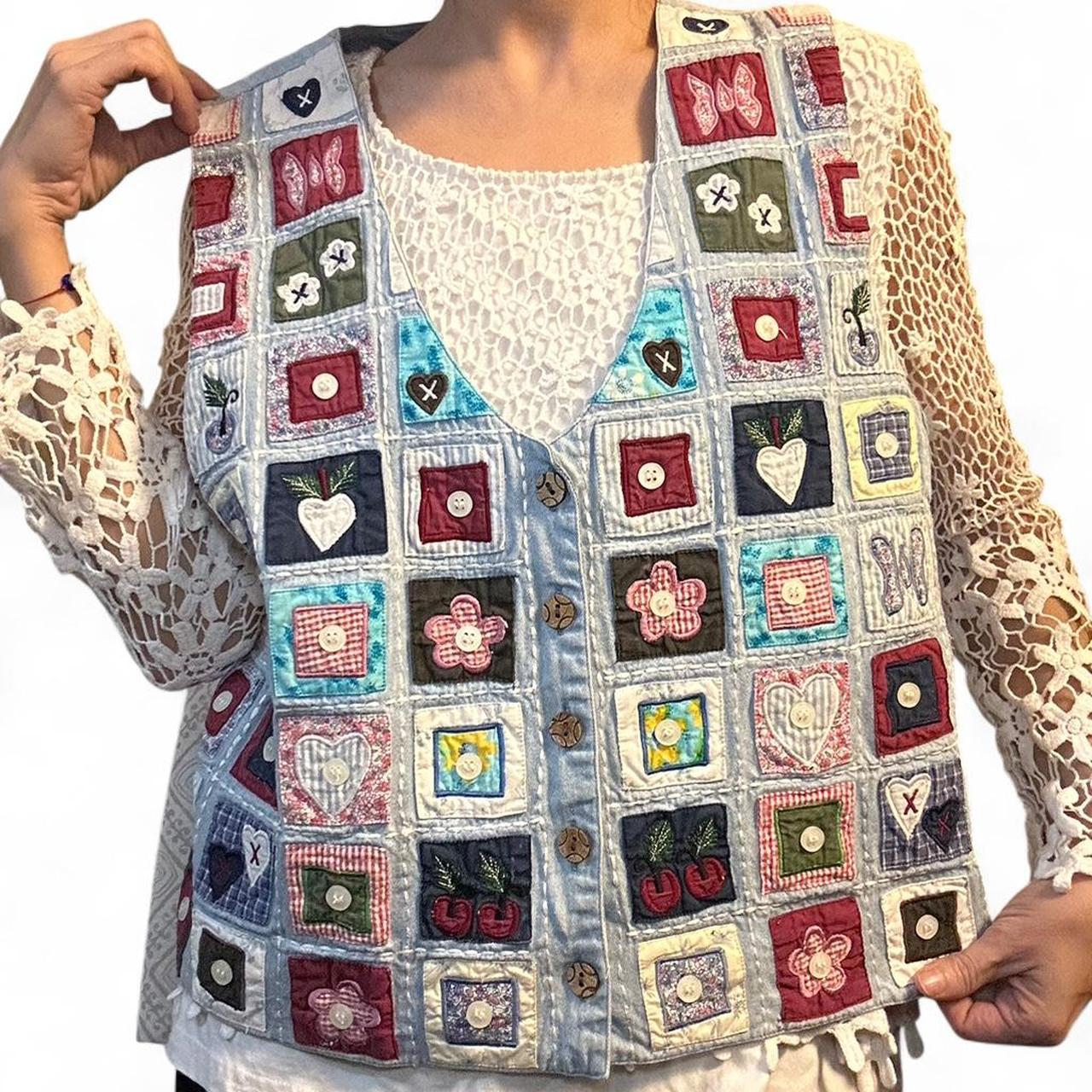 Women's Vest - Multi/White – Handmade patchwork d… - image 1