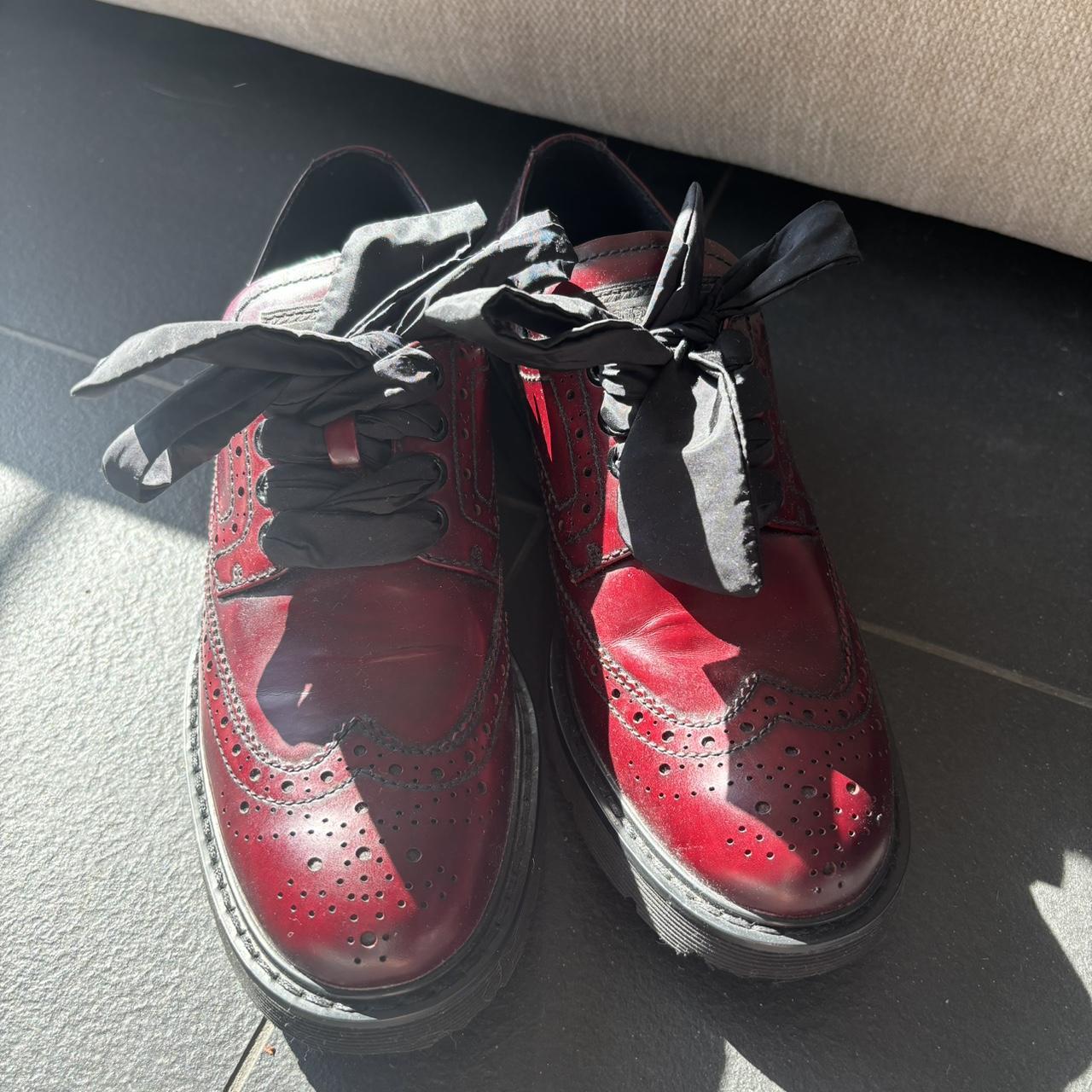 Red Prada brogue shoes Black ribbon laces and red. Depop