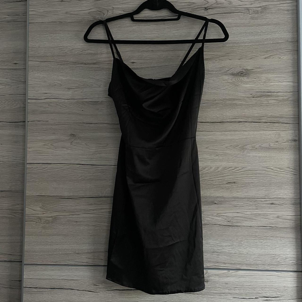 Satin black cowl neck mini dress Tried on but never... - Depop