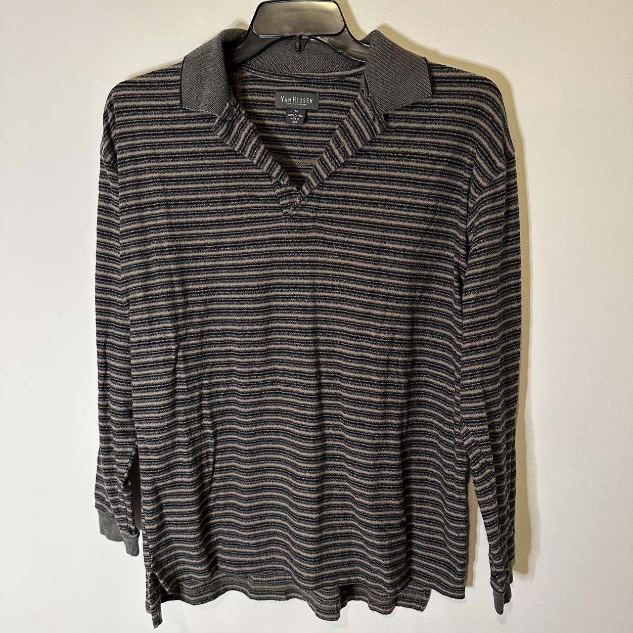 Van Heusen Long Sleeve Striped Polo Shirt Mens Size... - Depop