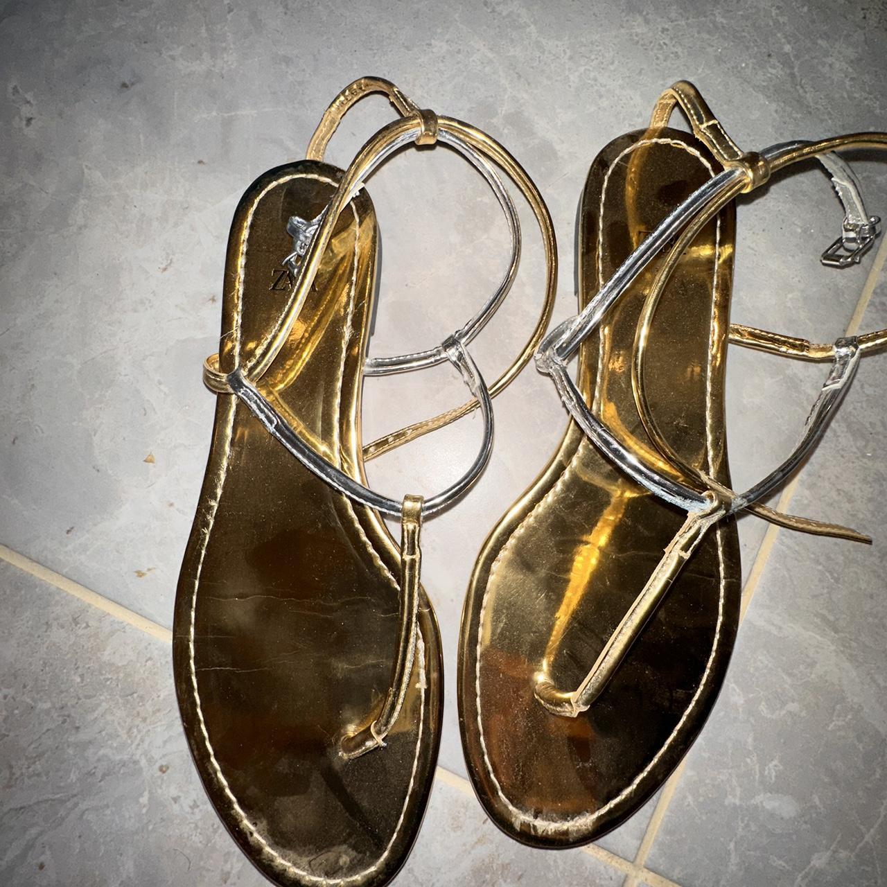 Zara gold sandals Worn once - Depop