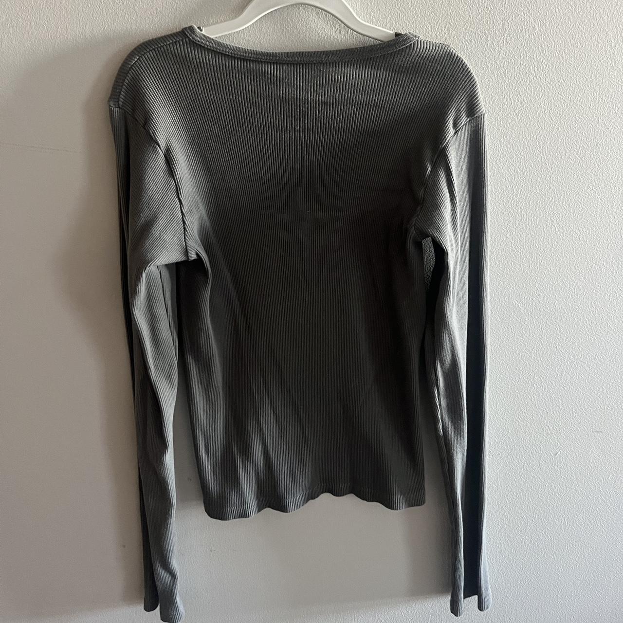 Brandy Melville Dark Grey Long Sleeve V-Neck Shirt... - Depop