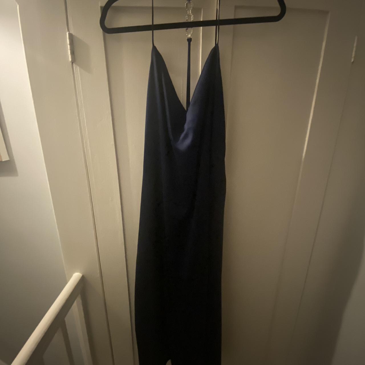 Zara Navy Silk Maxi Dress Wore Once For Graduation... Depop