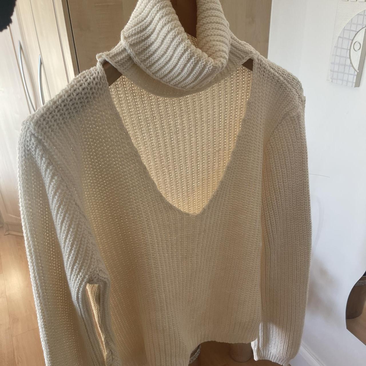 Missguided cream cable knit roll neck cut out detail... Depop