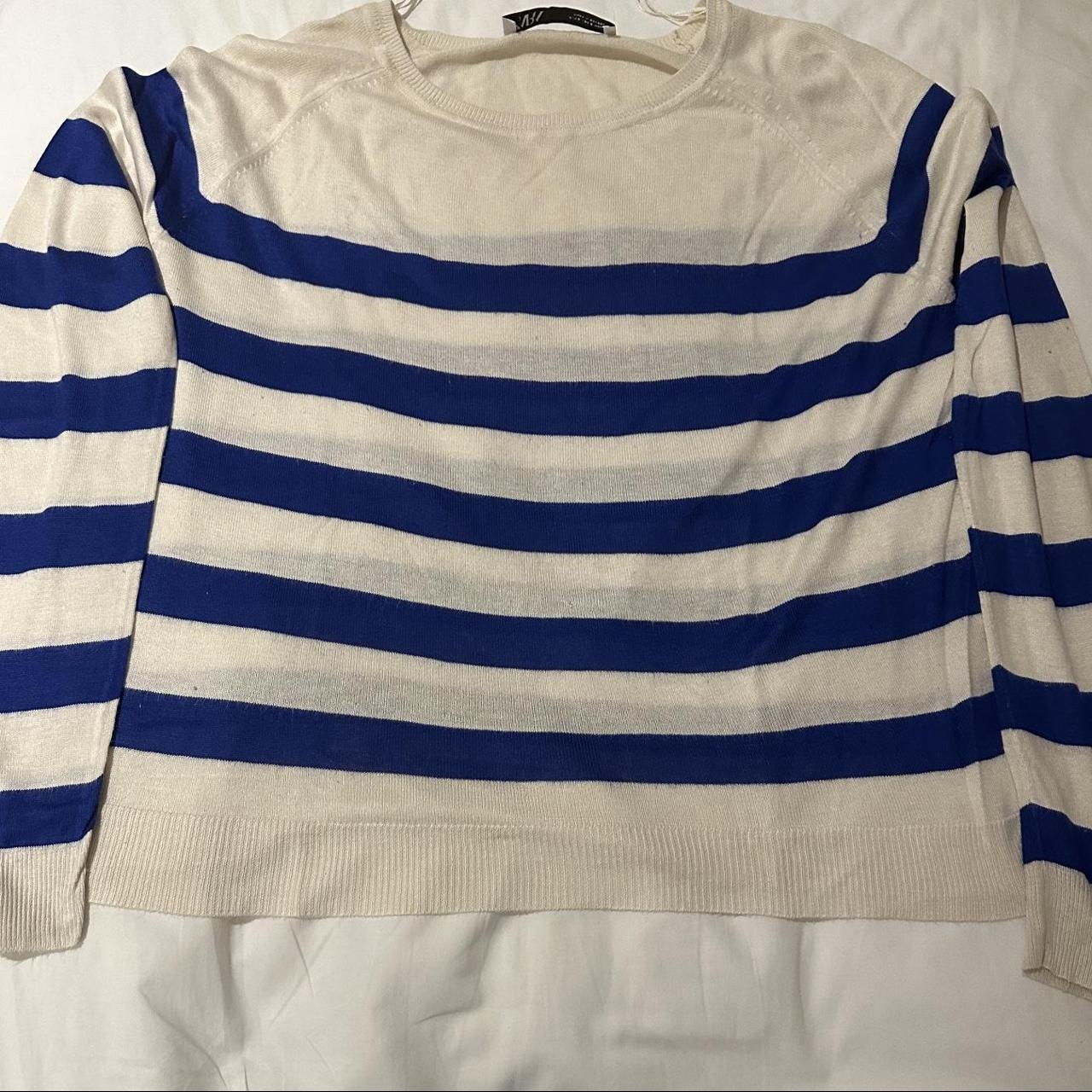 Zara Women's Blue and White Jumper | Depop