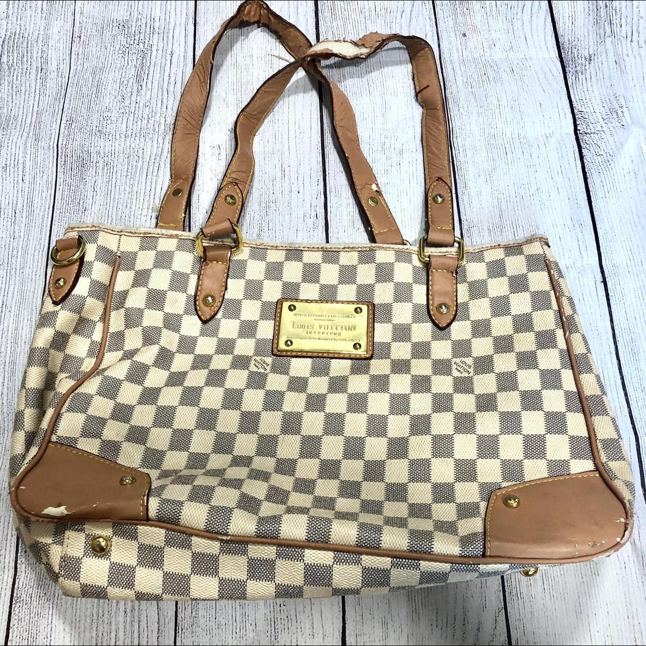 Beige faux leather Louis Vuitton. Bag needs repair,... - Depop