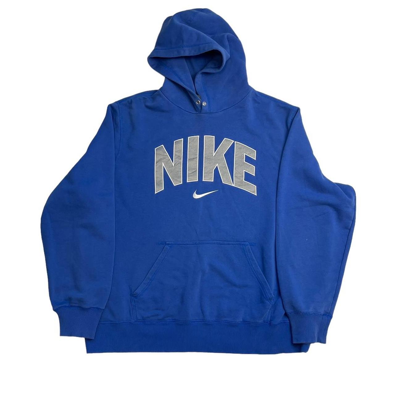 Vintage Nike spellout hoodie blue Mark on sleeve... - Depop