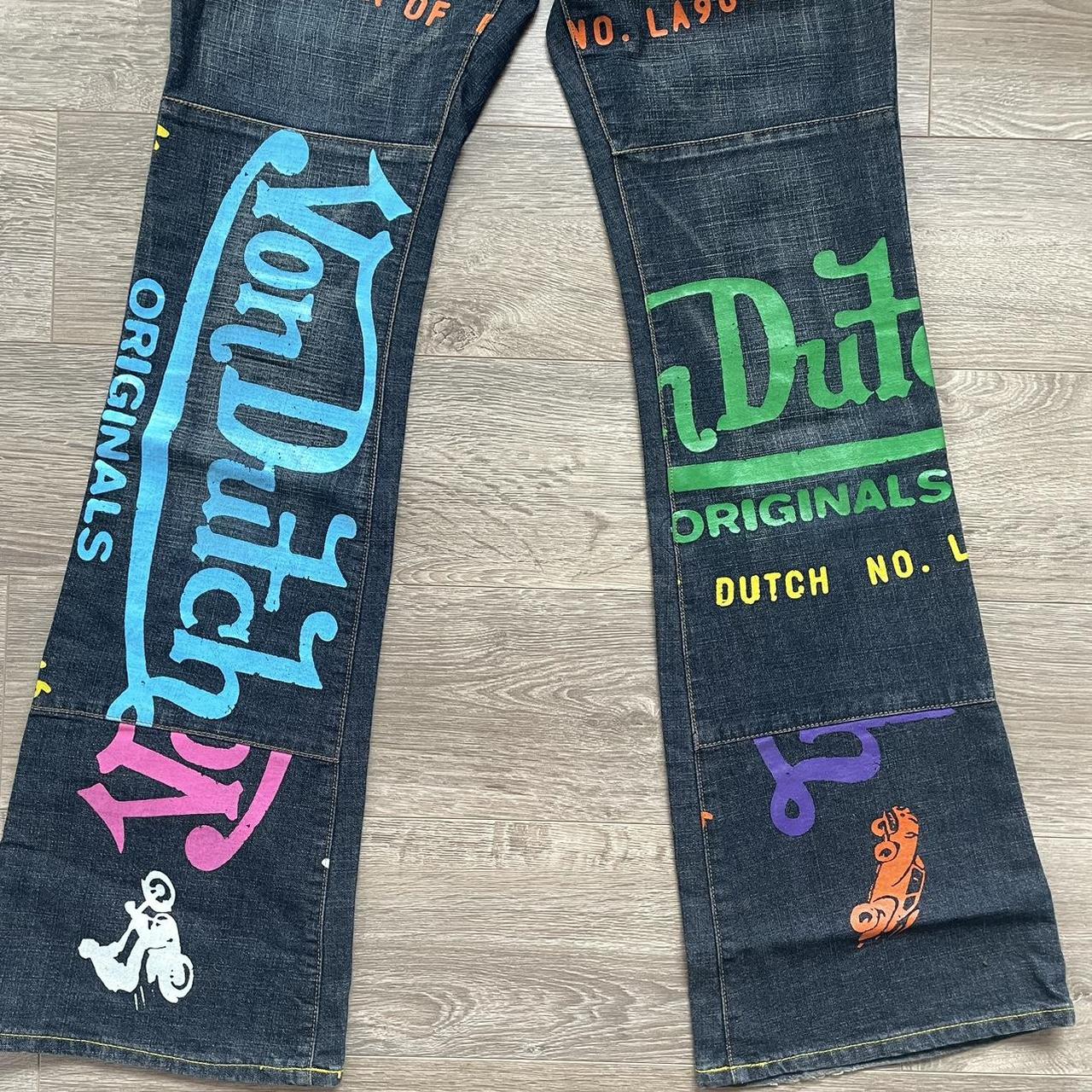 y2k von dutch colourful denim jeans monogram print | Depop