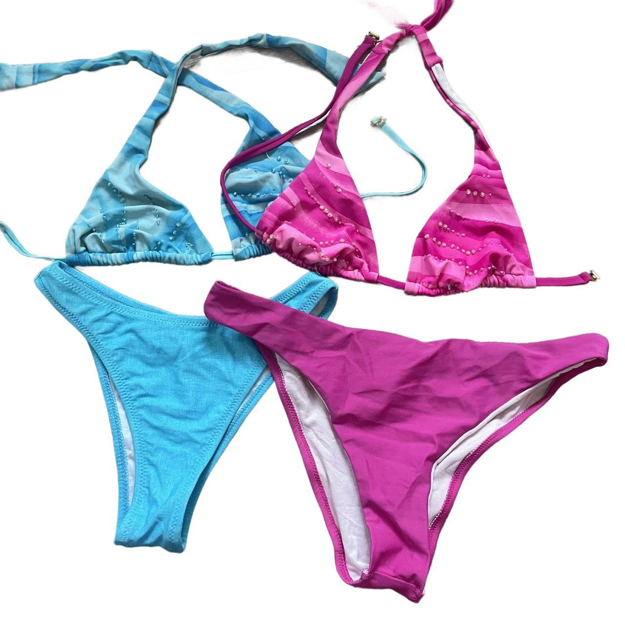 y2k blue bikini matching set sequinned festival... Depop