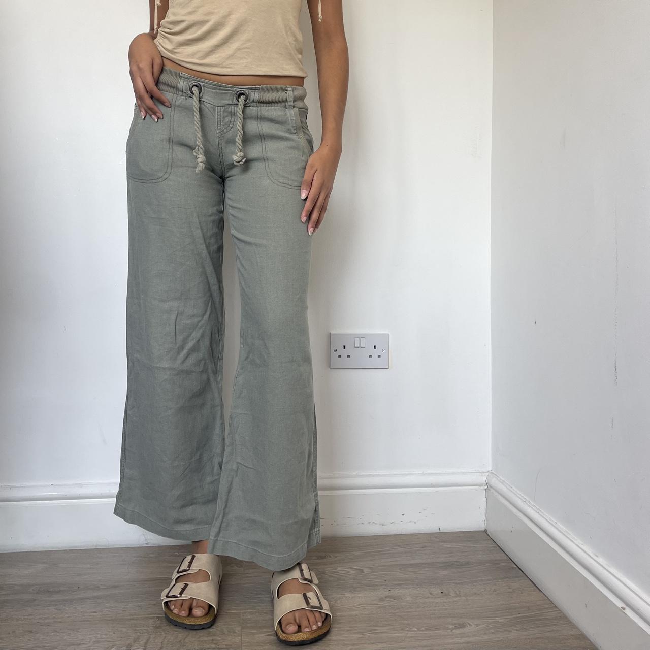 y2k khaki green linen trousers from soul cal - love... - Depop