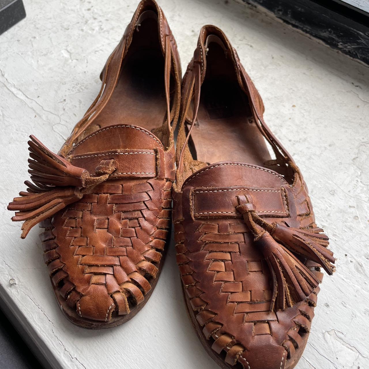 Frye Huarache Sandal Brown leather tassel loafer. Depop