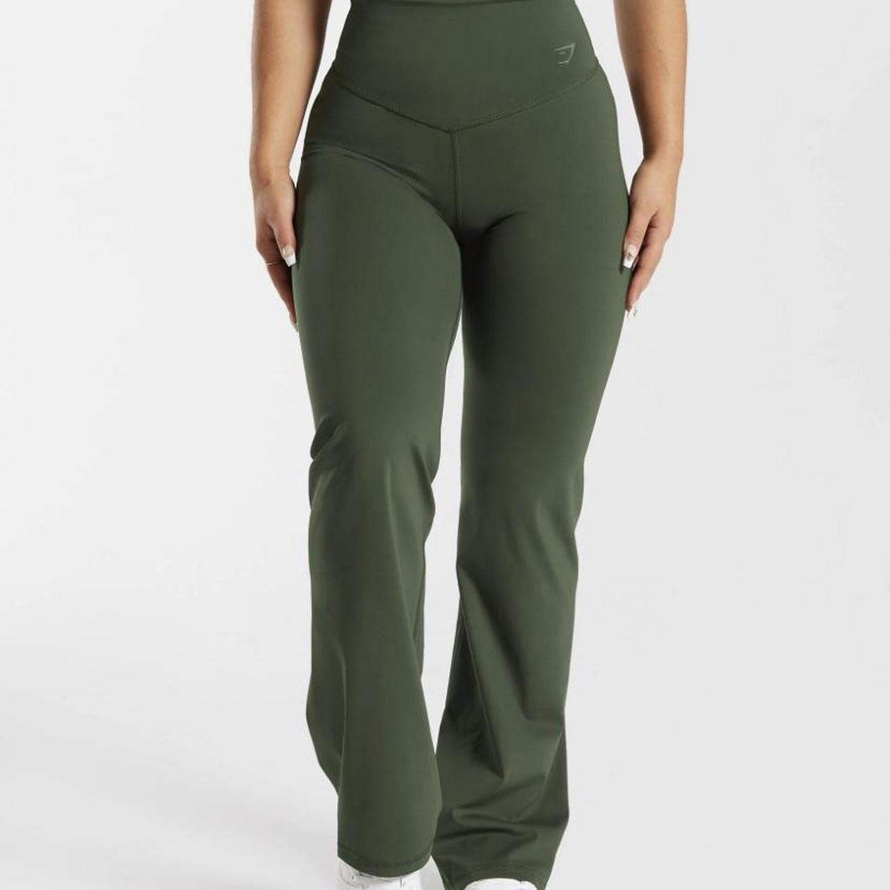 Gymshark flare leggings in olive green size M Depop