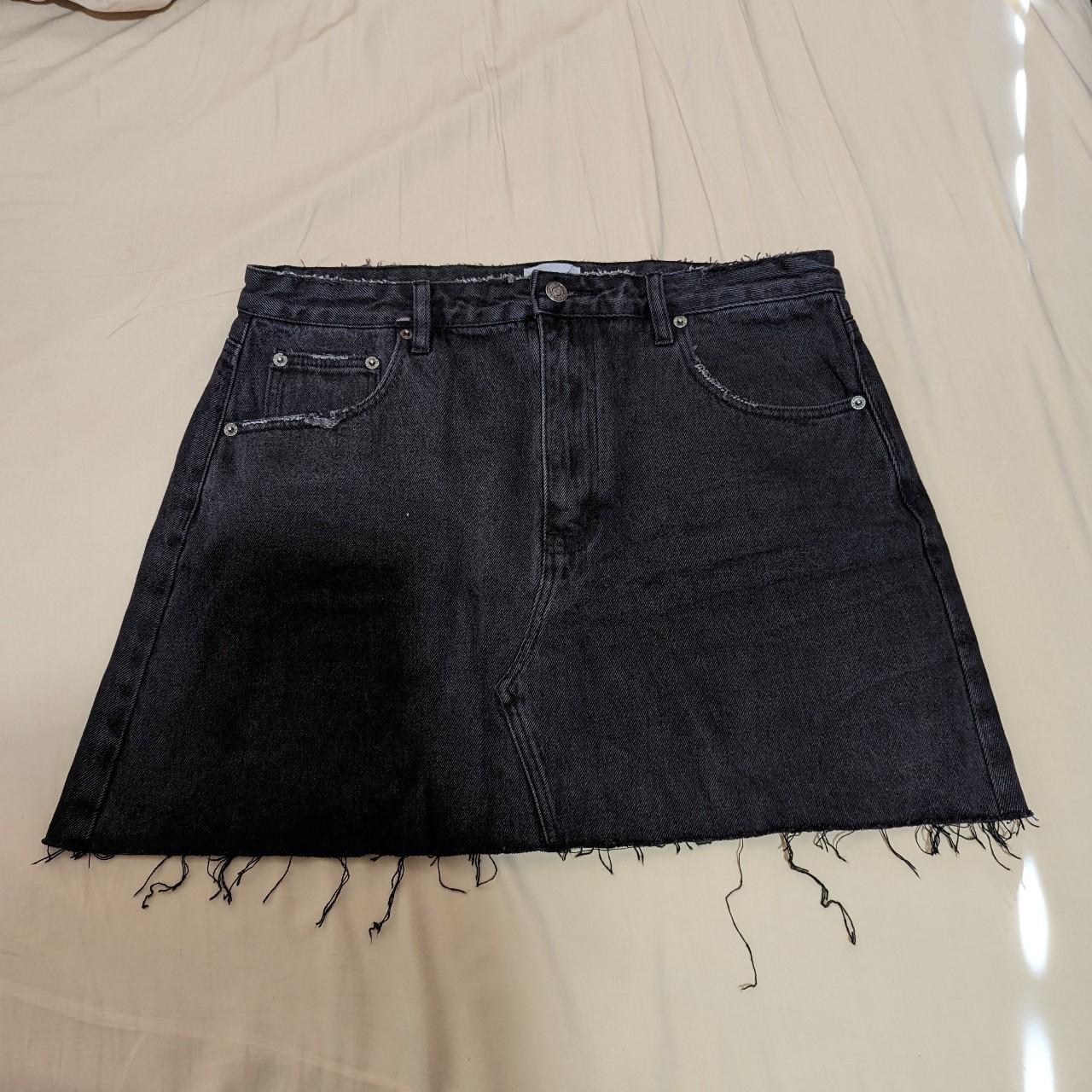 Ghanda black distressed denim skirt size 14 worn... Depop