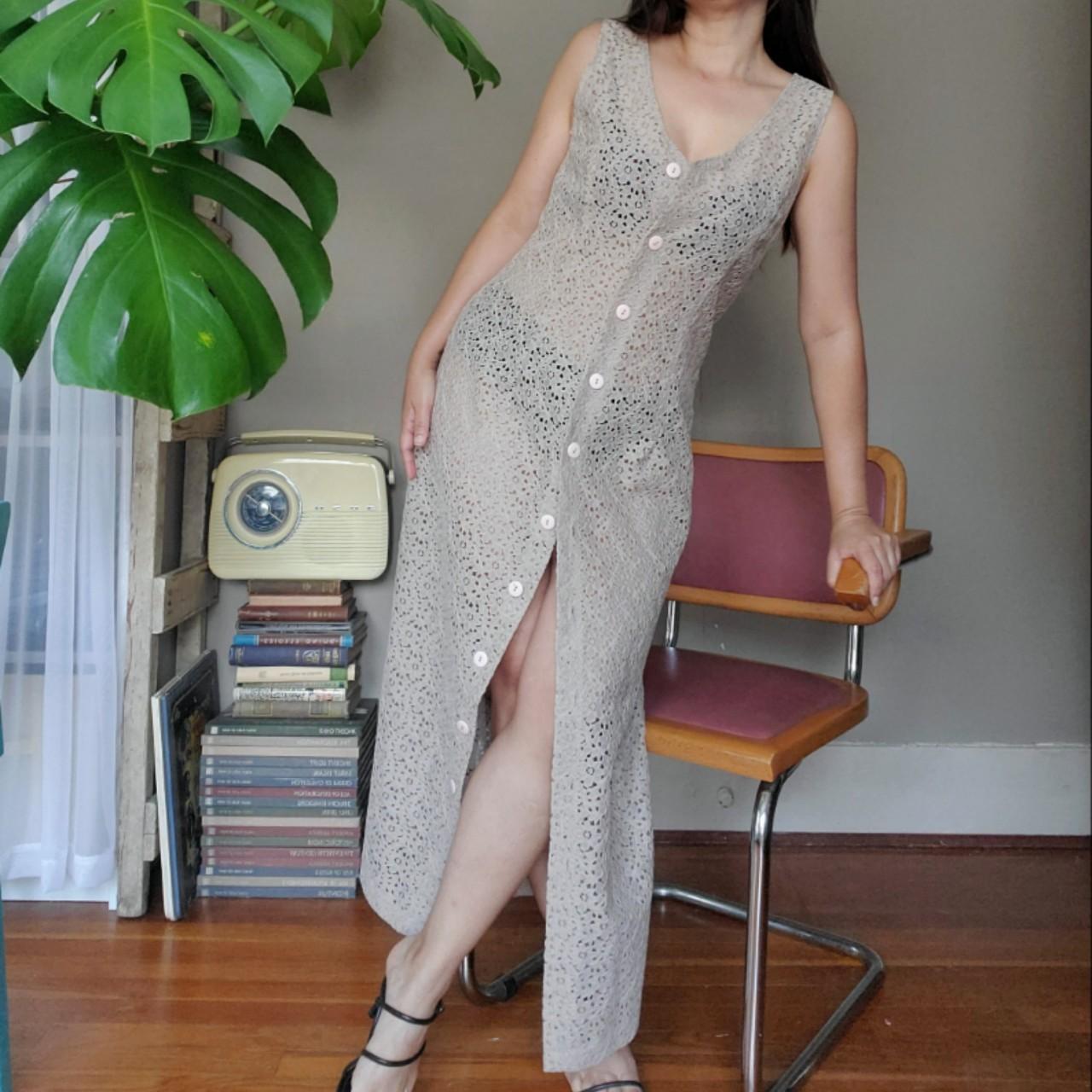 Vintage Eyelet Dress Cream eyelet lace seethrough... Depop