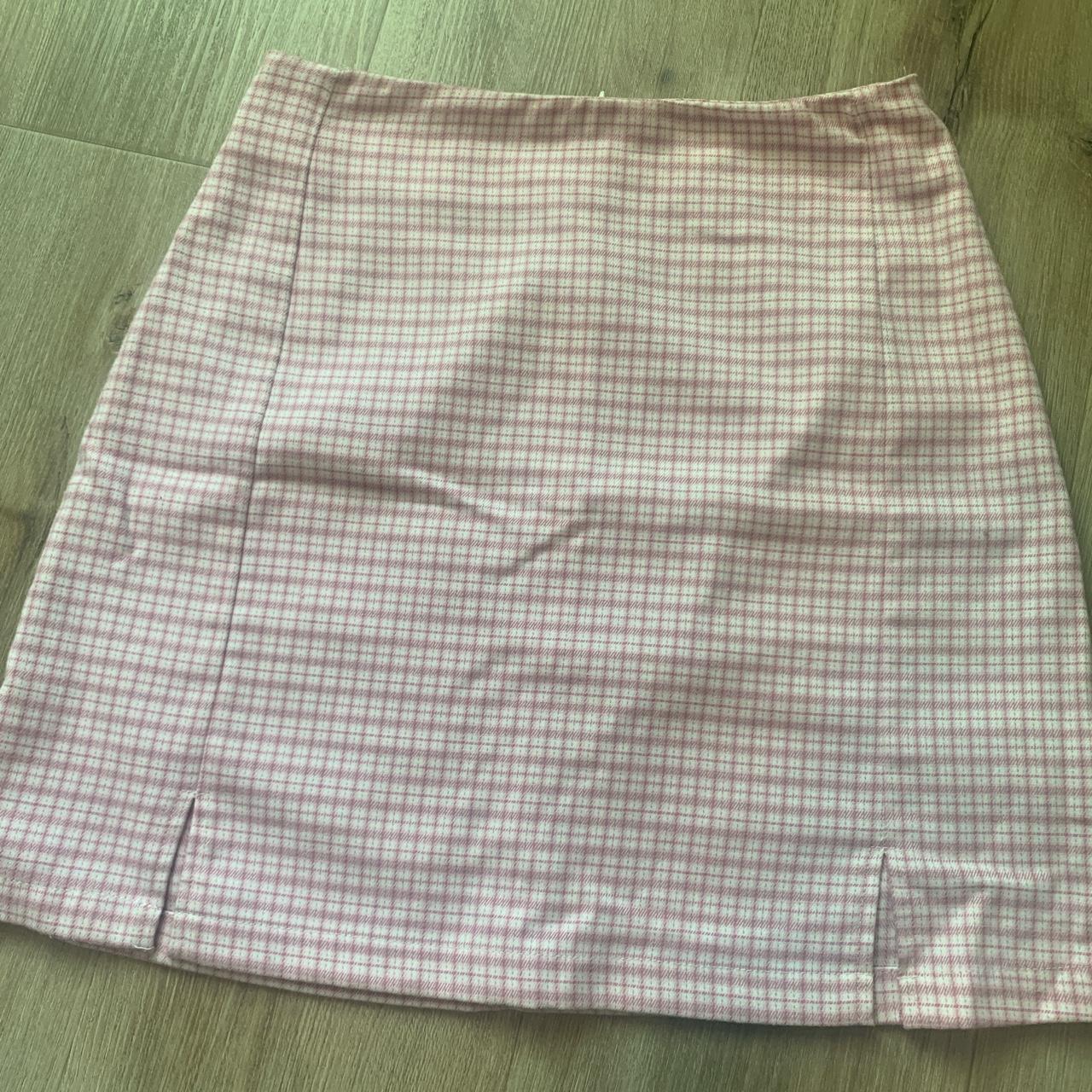 brandy melville pink plaid skirt - Depop