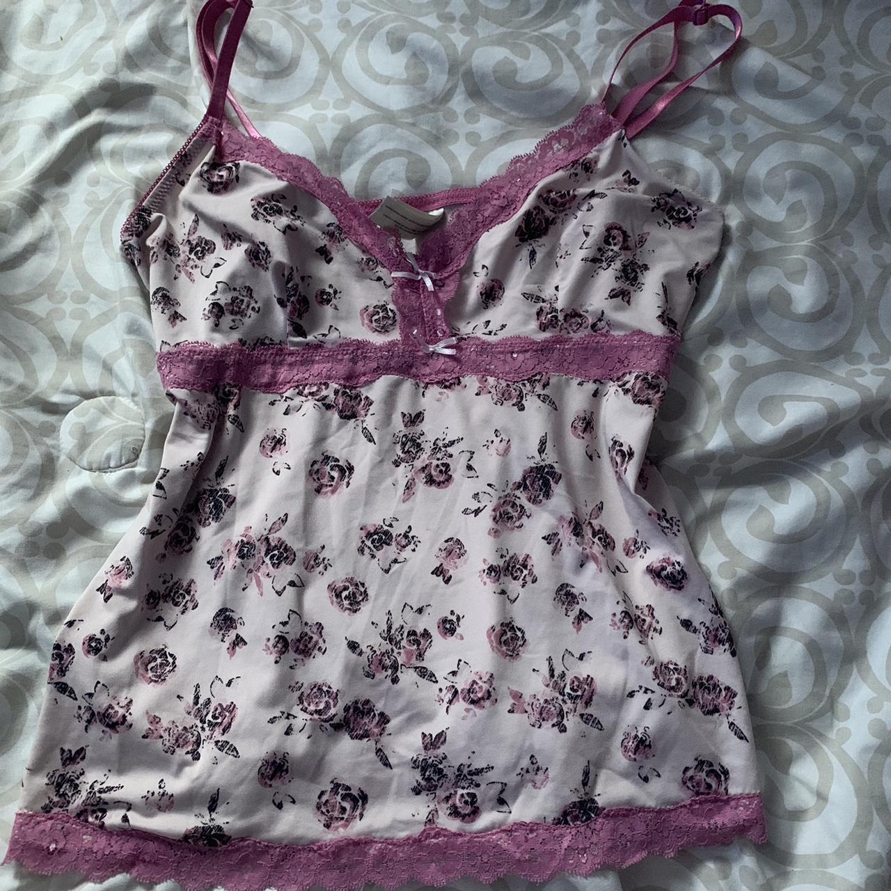adorable pink lacey cami with black roses! - fits... - Depop