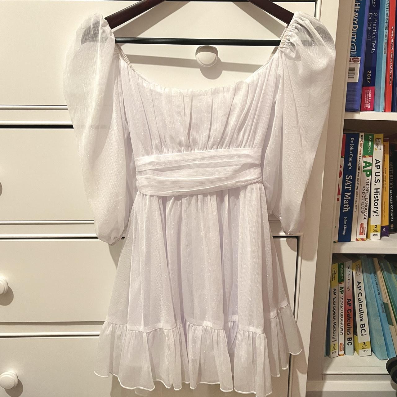 Neia Ruffle Dress in White Sparkly Chiffon