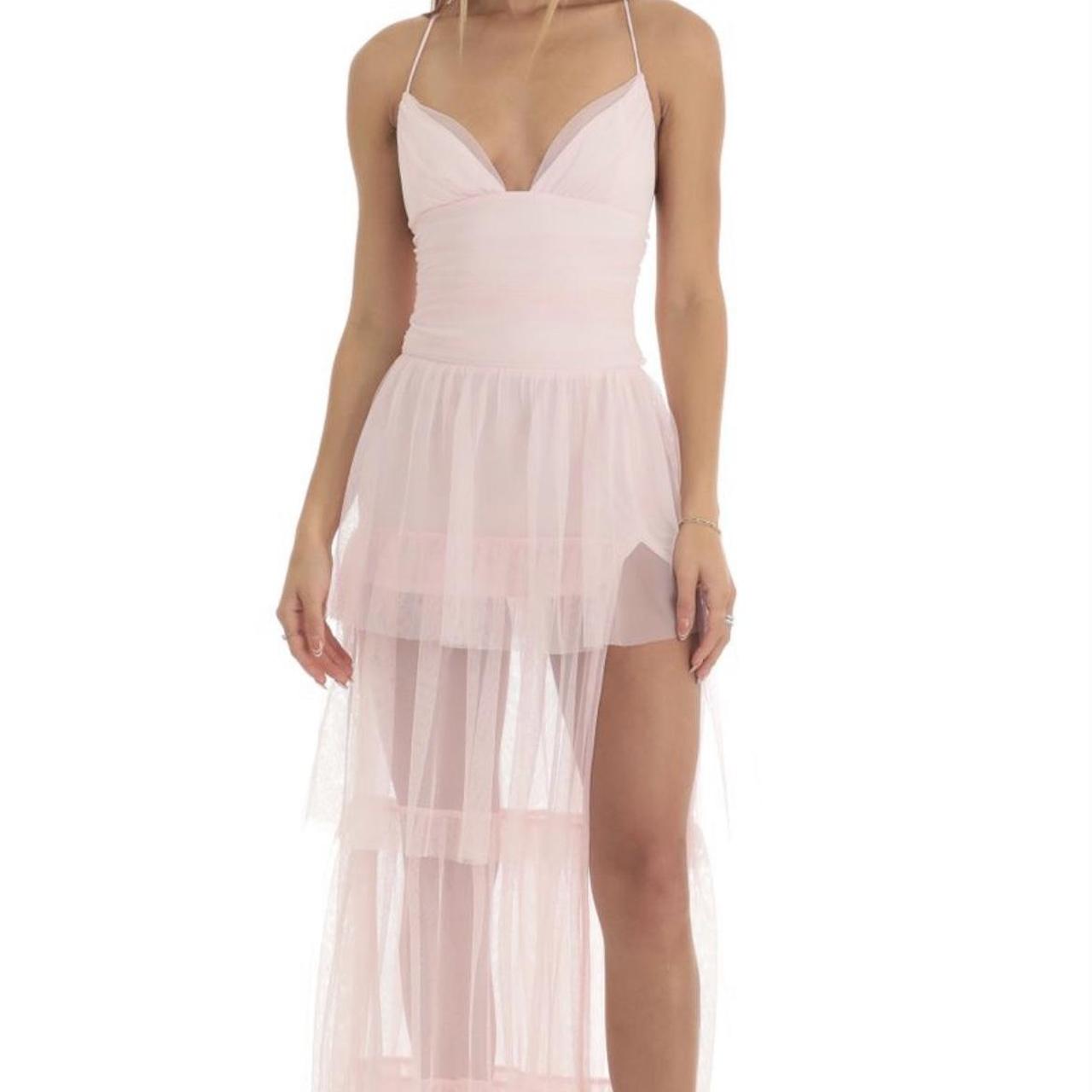 Short dress with on sale long sheer overlay